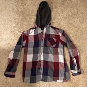 Purple white and grey flannel withy grey hood